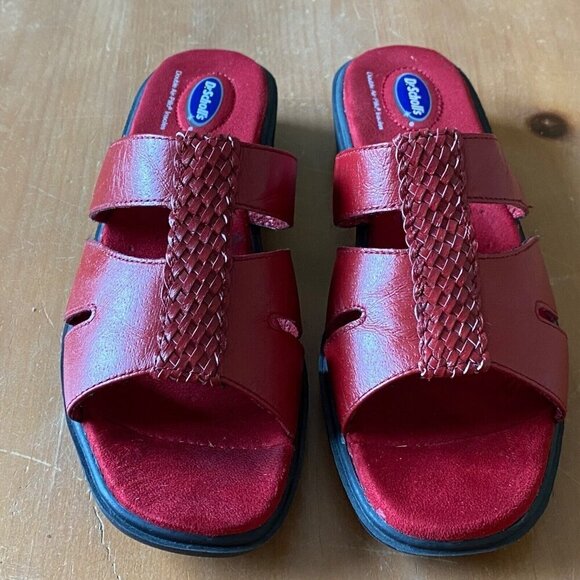 Dr. Scholls Red Leather Slide Sandals Womens Size 8.5 - Picture 3 of 13